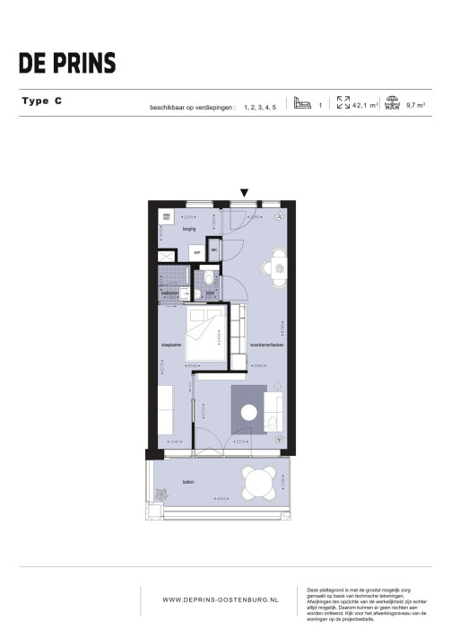 Appartement in Amsterdam met 2 kamers